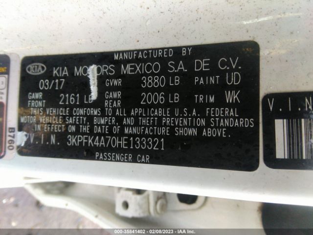 3KPFK4A70HE133321 KIA FORTE LX