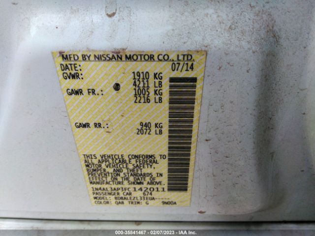 1N4AL3AP3FC142011 Nissan Altima 2.5 S