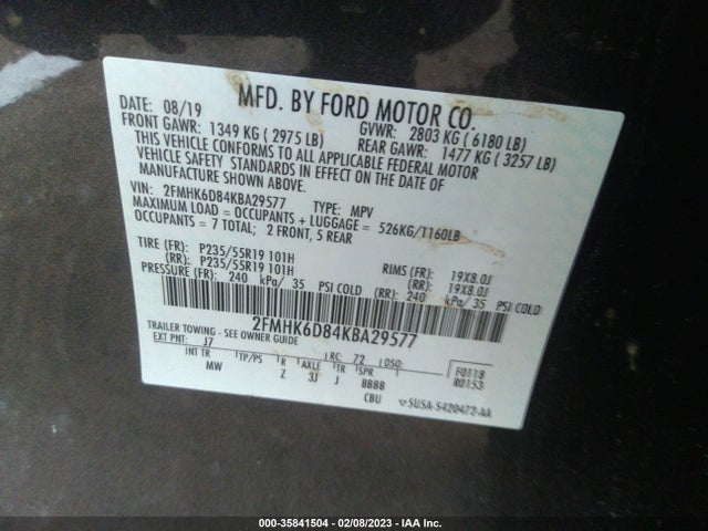 2019 Ford Flex, VIN: 2FMHK6D84KBA29577
