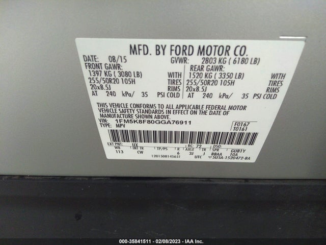 2016 Ford Explorer, VIN: 1FM5K8F80GGA76911