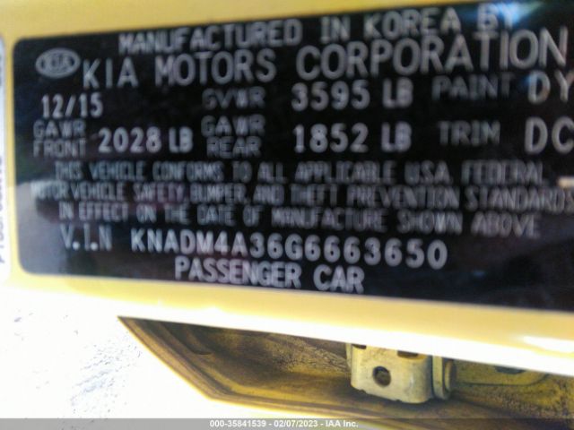KNADM4A36G6663650 KIA RIO LX