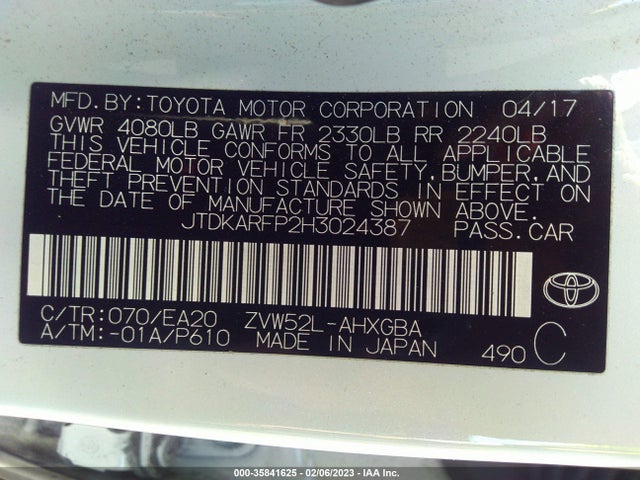 2017 Toyota Prius, VIN: JTDKARFP2H3024387