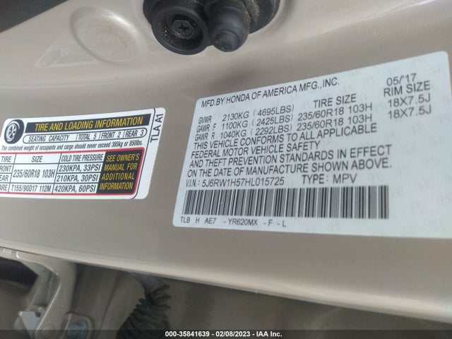 2017 Honda CR-V, VIN: 5J6RW1H57HL015725