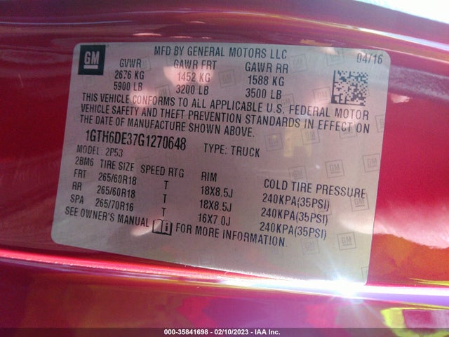 2016 GMC Canyon, VIN: 1GTH6DE37G1270648