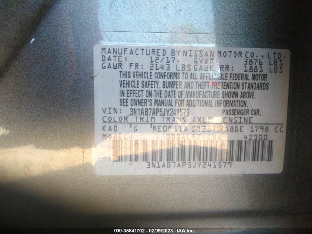 Nissan SENTRA SR 2018 3N1AB7AP5JY241579 Image 10