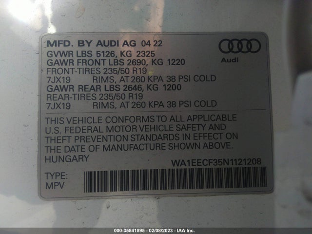 2022 Audi Q3, VIN: WA1EECF35N1121208