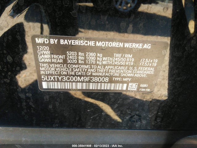 BMW X3 Sdrive30i 2021 5UXTY3C00M9F38008 Image 9