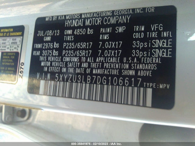 2013 HYUNDAI SANTA FE SPORT VIN: 5XYZU3LB7DG106617