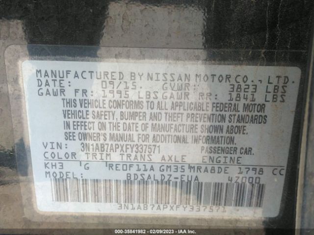 3N1AB7APXFY337571 Nissan SENTRA SV