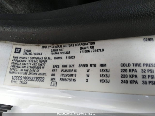 2005 CHEVROLET COLORADO LS ZQ8 VIN: 1GCCS196858235503
