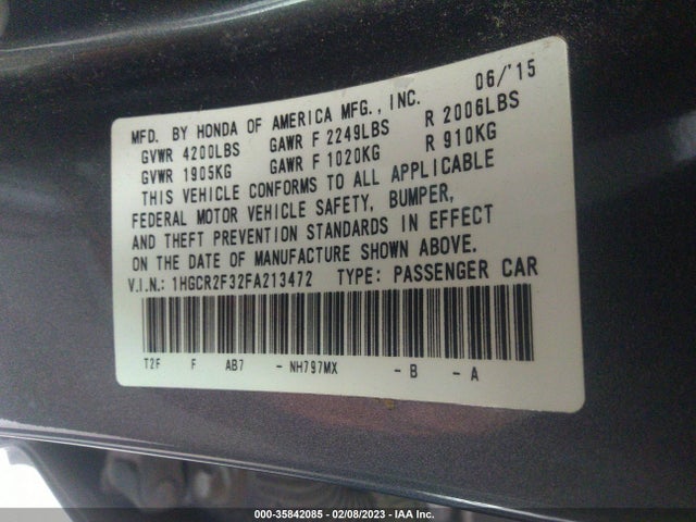 Honda Accord Sedan Lx 2015 1HGCR2F32FA213472 Image 9