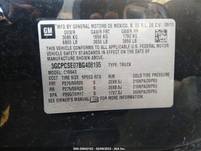 2011 CHEVROLET SILVERADO 1500 LT VIN: 3GCPCSE07BG408195