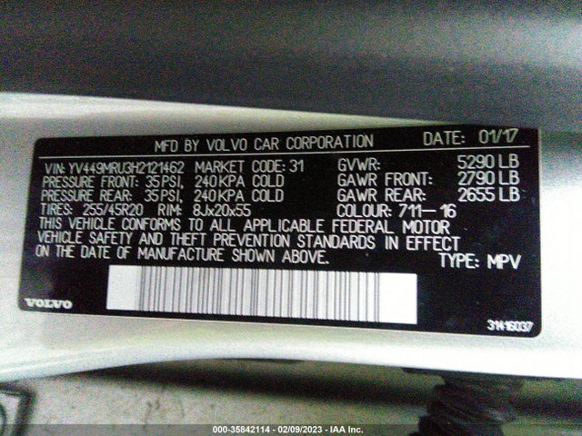 2017 Volvo XC60, VIN: YV449MRU3H2121462