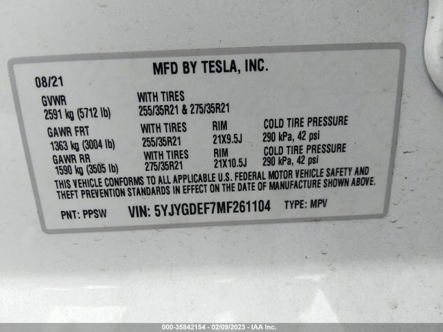 Tesla Model Y Performance 2021 5YJYGDEF7MF261104 Image 10