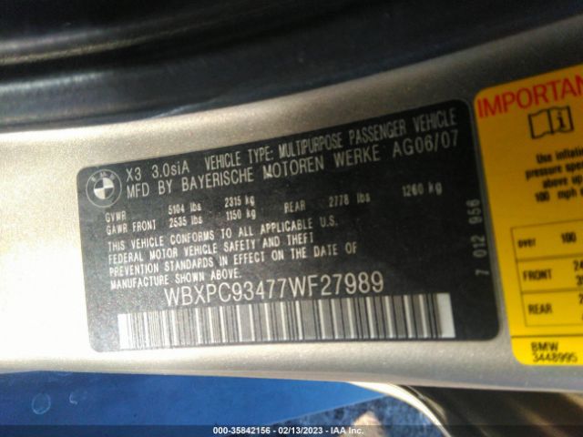 WBXPC93477WF27989 BMW X3 3.0SI