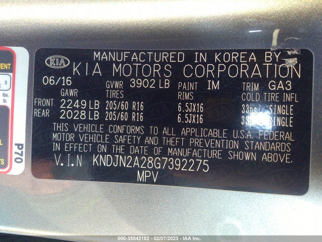 Aukcja sprzedaży 2016 Kia Soul Base, vin: KNDJN2A28G7392275, numer aukcji: 35842182
