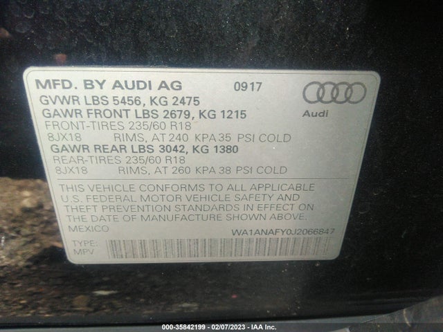 WA1ANAFY0J2066847 Audi Q5 Premium/tech Premium