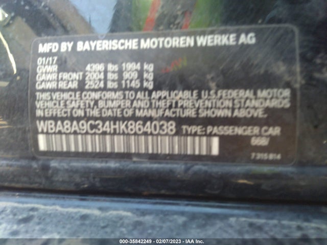 Auction sale of the 2017 Bmw 320i, vin: WBA8A9C34HK864038, lot number: 35842249