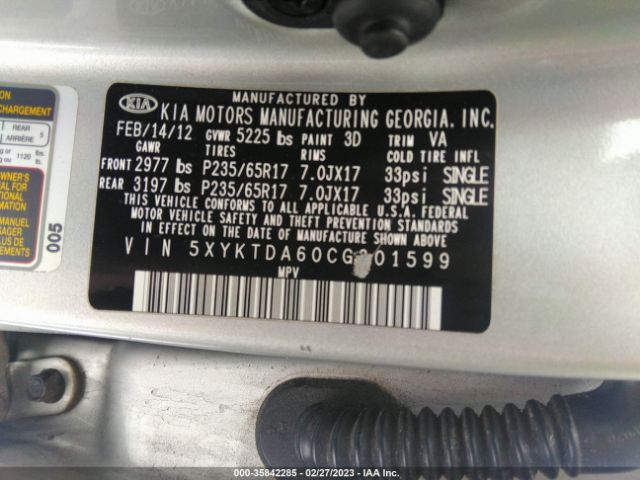 5XYKTDA60CG301599 KIA SORENTO LX