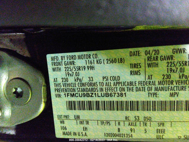 2020 Ford Escape, VIN: 1FMCU9BZ1LUB67381