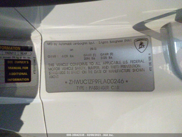 2015 Lamborghini Huracan, VIN: ZHWUC1ZF9FLA00246
