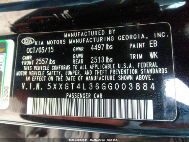 5XXGT4L36GG003884 KIA Optima Lx