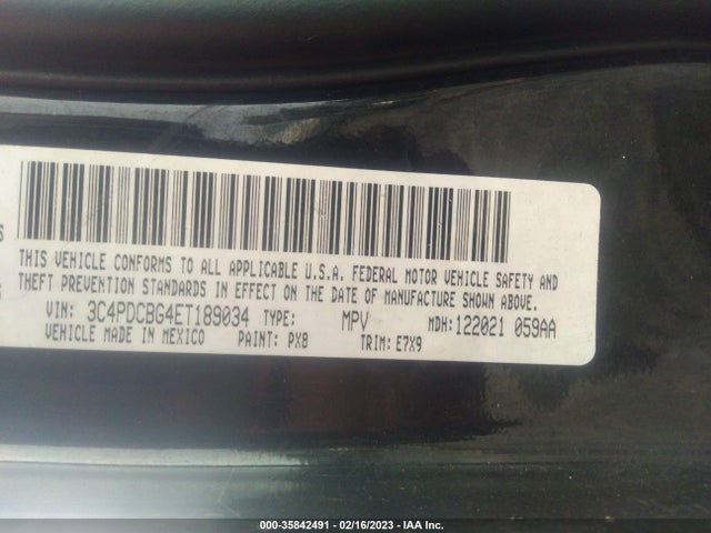 2014 DODGE JOURNEY SXT VIN: 3C4PDCBG4ET189034