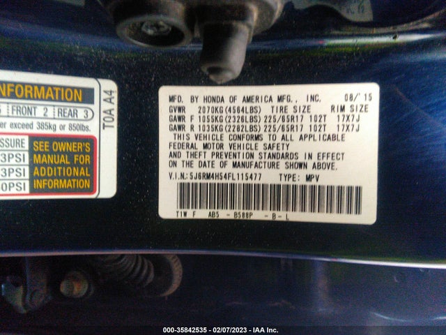 Honda CR-V EX 2015 5J6RM4H54FL115477 Image 9