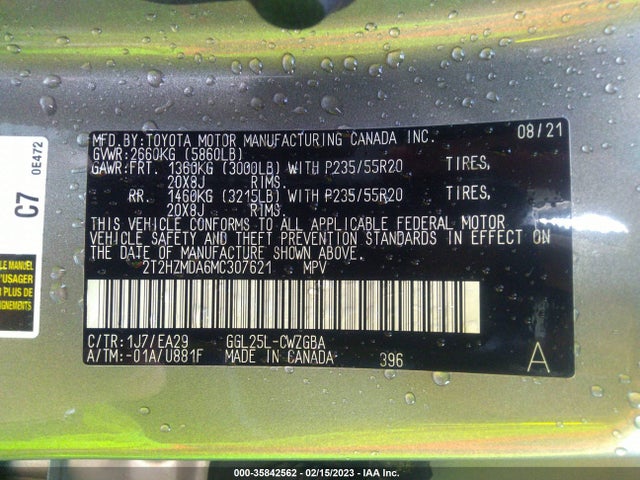 2021 Lexus RX, VIN: 2T2HZMDA6MC307621