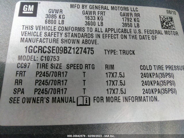 2011 CHEVROLET SILVERADO 1500 LT VIN: 1GCRCSE09BZ127475