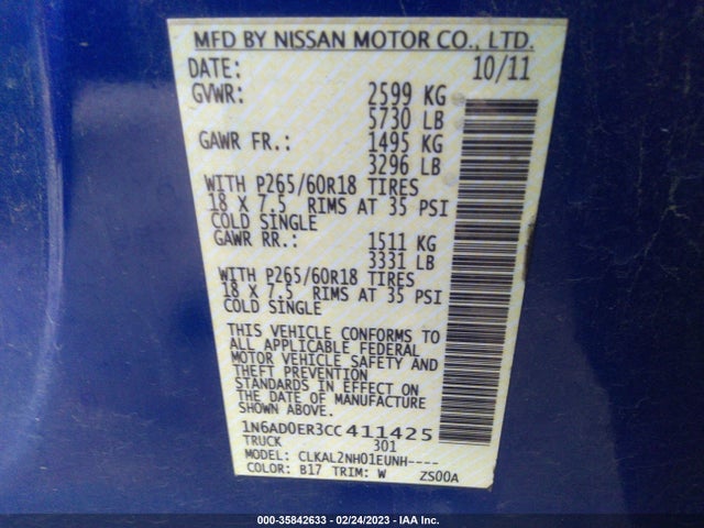 Nissan Frontier Sv 2012 1N6AD0ER3CC411425 Image 11