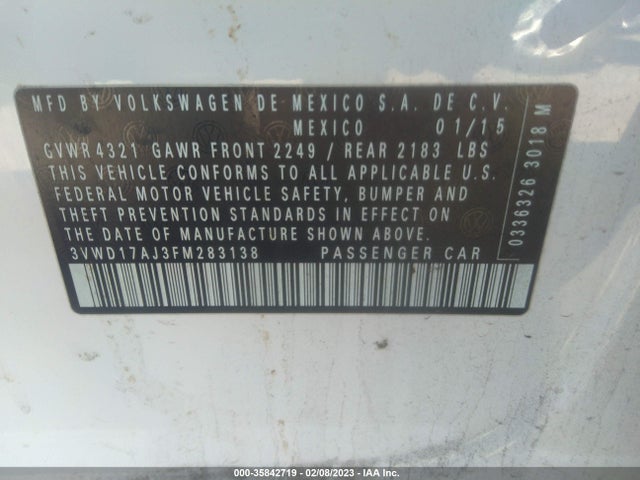 3VWD17AJ3FM283138 Volkswagen Jetta Sedan 1.8t Se
