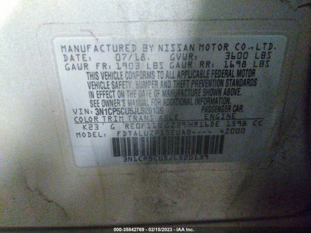 3N1CP5CU5JL520139 Nissan KICKS SR