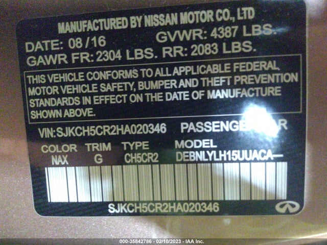 2017 Infiniti QX30, VIN: SJKCH5CR2HA020346