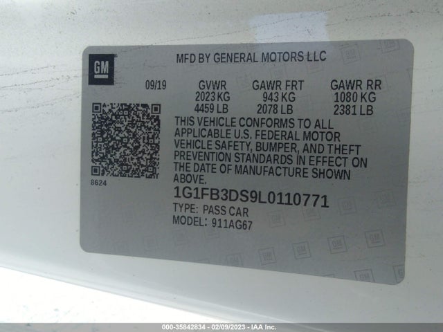 Chevrolet Camaro 1lt 2020 1G1FB3DS9L0110771 Image 9