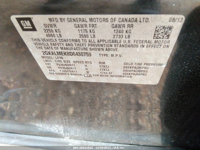 GMC Terrain Sle 2013 2GKALMEK8D6430759 Image 9