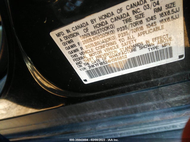 2004 HONDA PILOT EX VIN: 2HKYF18524H565852