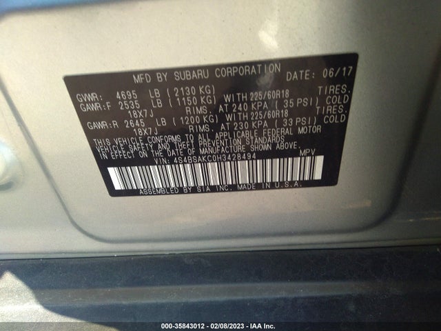 Subaru Outback Limited 2017 4S4BSAKC0H3428494 Image 10