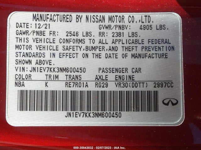 2022 Infiniti Q60, VIN: JN1EV7KK3NM600450