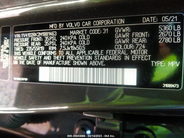 2021 Volvo XC60, VIN: YV4102RK2M1881463