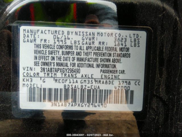 3N1AB7APXGY296490 Nissan SENTRA S