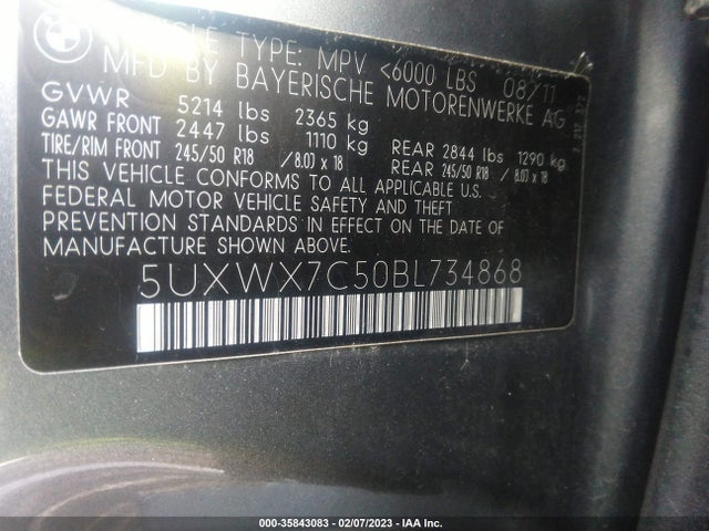 BMW X3 35i 2011 5UXWX7C50BL734868 Image 9
