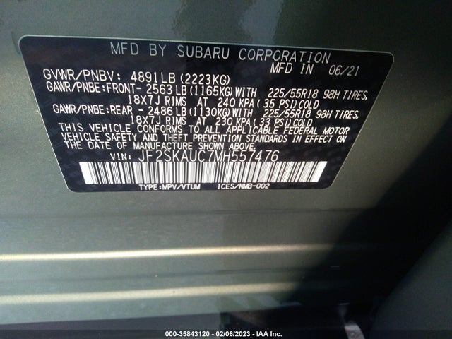 2021 Subaru Forester, VIN: JF2SKAUC7MH557476
