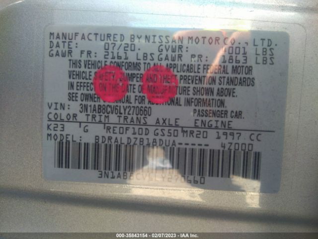 3N1AB8CV6LY270660 Nissan SENTRA SV
