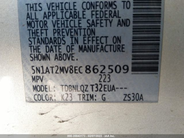 5N1AT2MV8EC862509 Nissan ROGUE SV