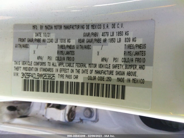 2021 Mazda 3, VIN: 3MZBPACL6MM253825