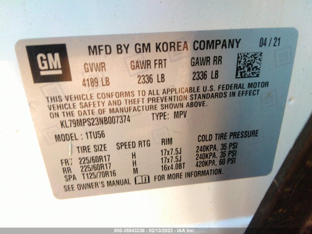 Chevrolet Trailblazer Lt 2022 KL79MPS23NB007374 Image 9