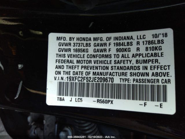 19XFC2F52JE209670 Honda Civic Sedan Lx
