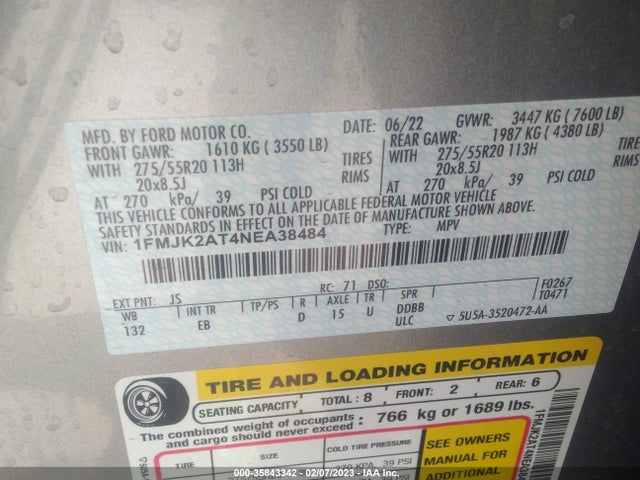 2022 Ford Expedition, VIN: 1FMJK2AT4NEA38484