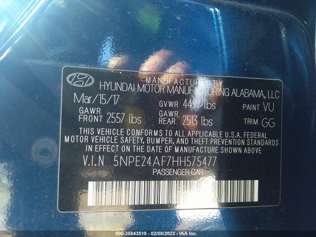 Hyundai Sonata 2.4l 2017 5NPE24AF7HH575477 Image 9